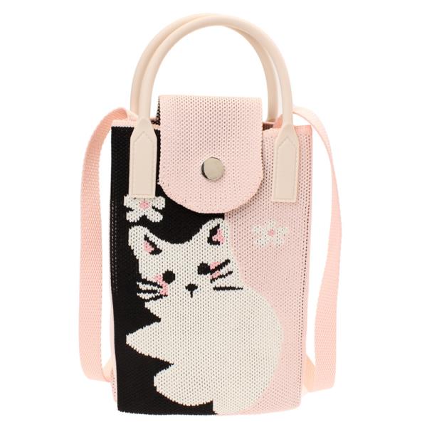 KNITTED TWO TONE COLOR CAT TOTE CROSS BODY BAG