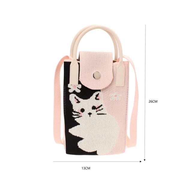 KNITTED TWO TONE COLOR CAT TOTE CROSS BODY BAG