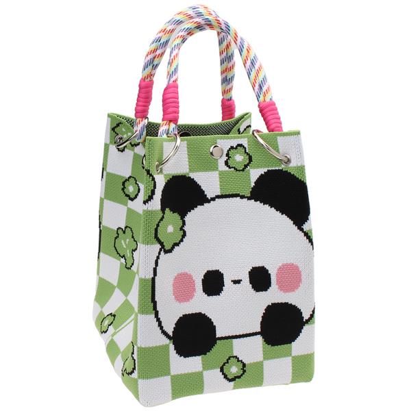 CHECKERED PANDA KNITTED TOTE CROSS BODY BAG