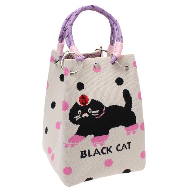 BLACK CAT POLKA DOT  KNITTED TOTE CROSS BODY BAG