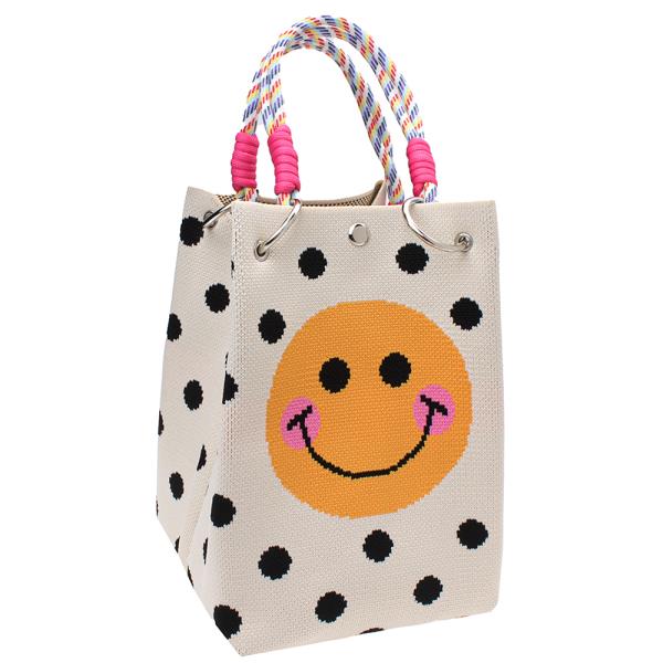 HAPPY FACE POLKA DOT KNITTED TOTE CROSS BODY BAG