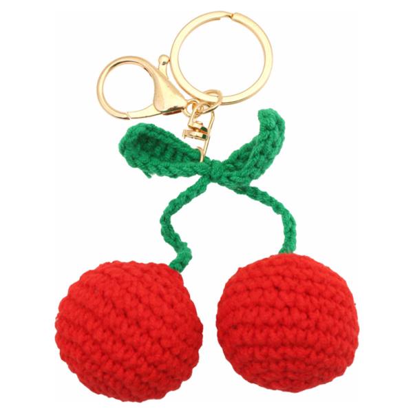 CHERRY CROCHET KNIT KEYCHAIN