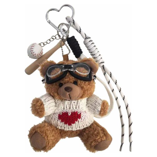 TEDDY BEAR HEART CROCHET KNIT SWEATER ROPE AND BASEBALL  KEYCHAIN