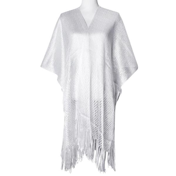 METALLIC SHEER KIMONO COVER-UP WITH BOTTOM FRINGE