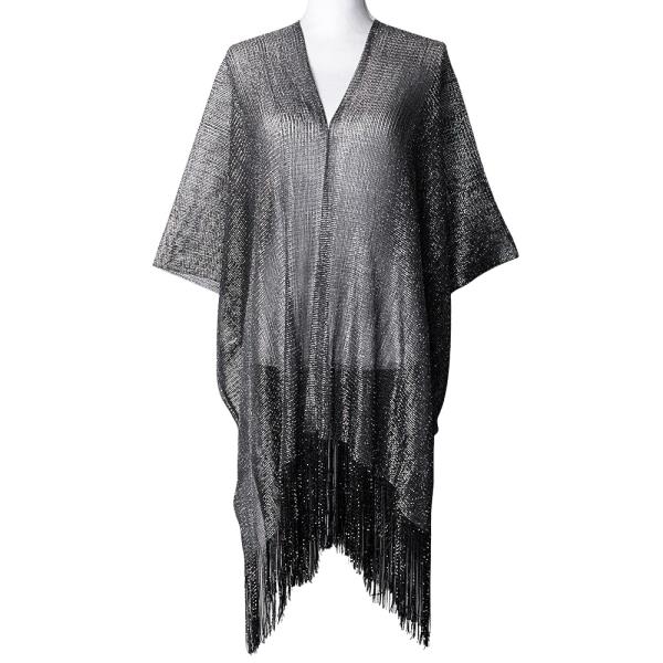 METALLIC SHEER KIMONO COVER-UP WITH FRINGE HEM