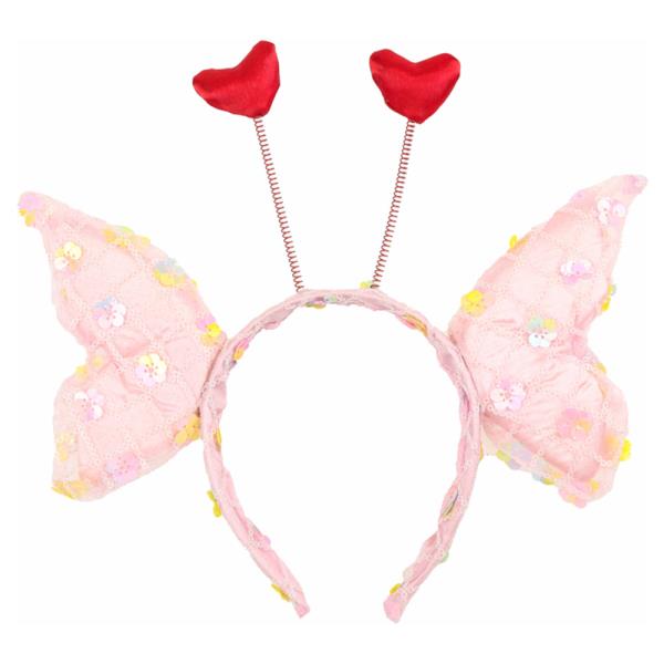 SEQUIN BUTTERFLY WING HEADBAND WITH SPRING HEART ANTENNAS