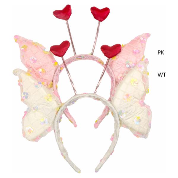 SEQUIN BUTTERFLY WING HEADBAND WITH SPRING HEART ANTENNAS