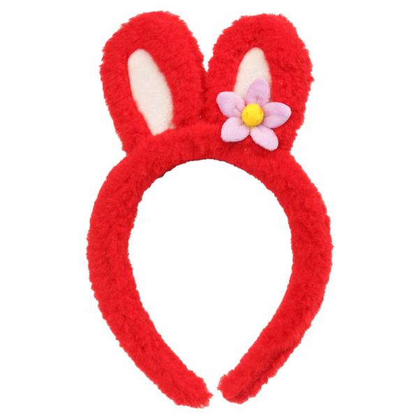 PLUSH BUNNY EAR HEADBAND WITH FLOWER DECORATION