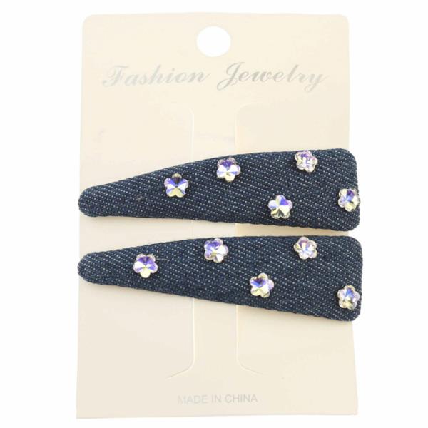 FLOWER RHINESTONE DENIM HAIR PIN