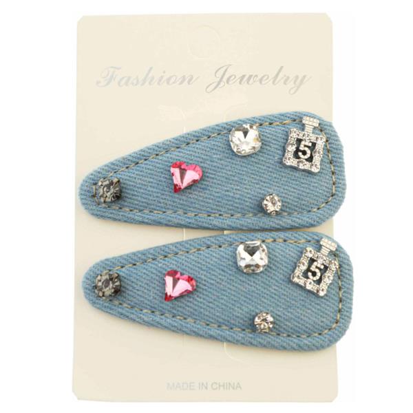 LIGHT DENIM RHINESTONE HEART PERFUME HAIR PIN