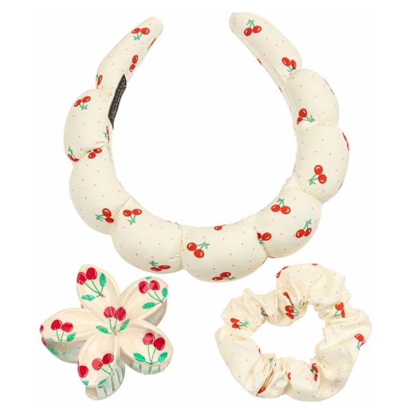 CHERRY CHUNKY HEADBAND HAIR CLAW CLIP AND SCRUNCHIE SET