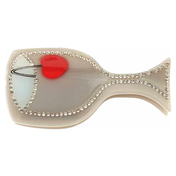 RHINESTONE WINE GLASS CHERRY TOP HAIR CLAW CLIP