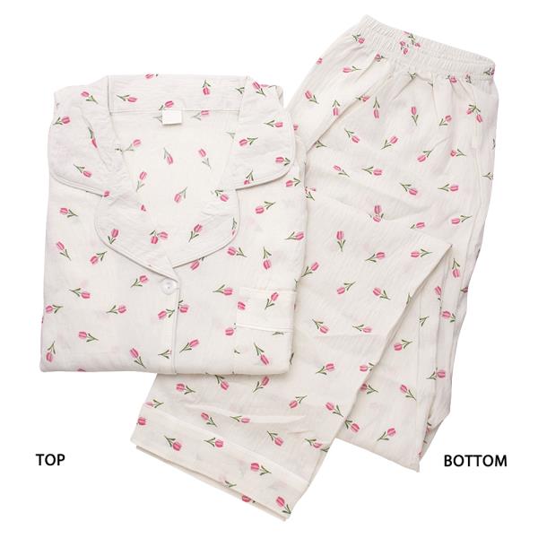 TULIP PATTERN SHORT SLEEVE SHIRT WITH PANTS 2 PC PAJAMA SET