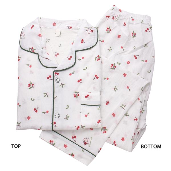 CHERRY PATTERN SHORT SLEEVE SHIRT WITH PANTS 2 PC PAJAMA SET