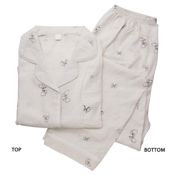 BOW PATTERN SHORT SLEEVE SHIRT WITH PANTS 2 PC PAJAMA SET