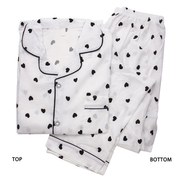 BLACK HEART PATTERN SHORT SLEEVE SHIRT WITH PANTS 2 PC PAJAMA SET