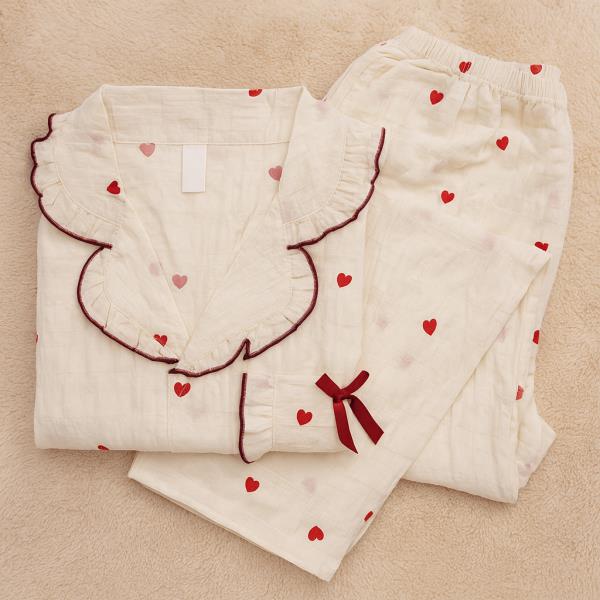HEART PATTERN SHORT SLEEVE SHIRT WITH PANTS 2 PC PAJAMA SET