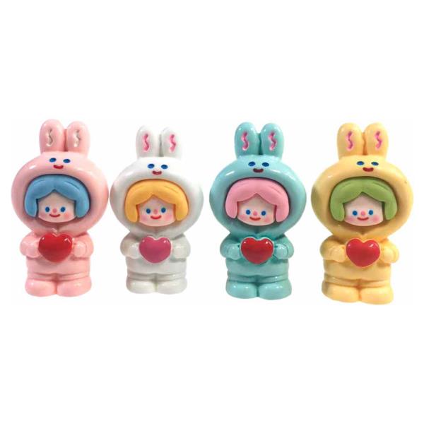 CUTE BUNNY DOLLYS HEART DESKTOP FIGURINES 4 PC SET