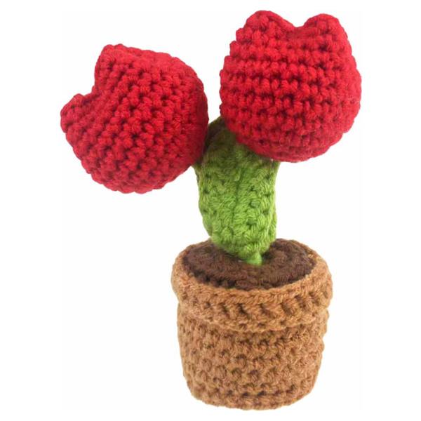 MINI CROCHET YARN DOUBLE TULIP FLOWER POTTED PLANT BAG CHARM KEYCHAIN