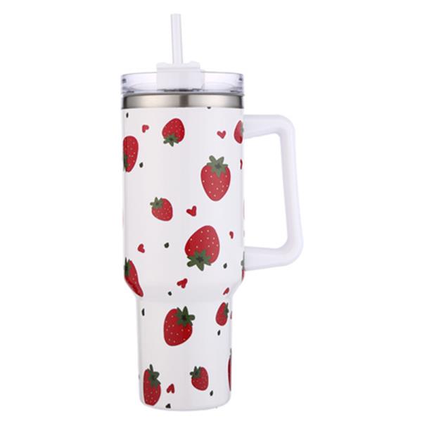 STRAWBERRY HANDLE TUMBLER CUP WITH STRAW