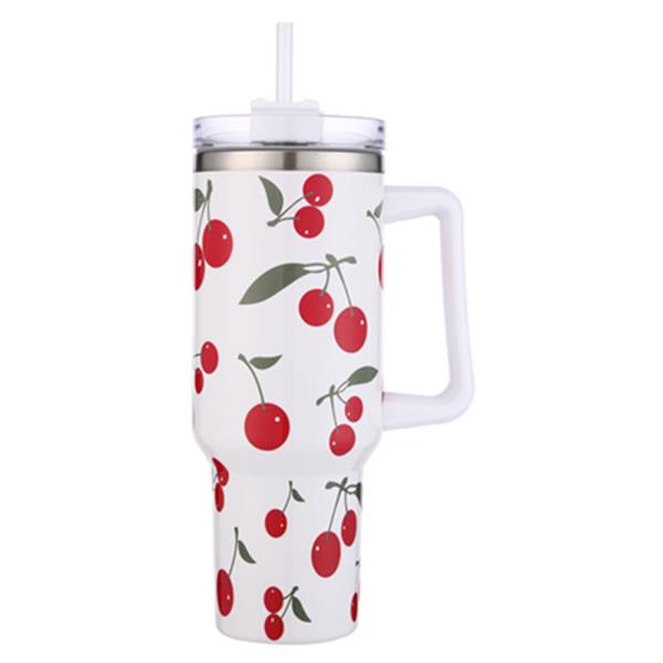 CHERRY  HANDLE TUMBLER CUP WITH STRAW