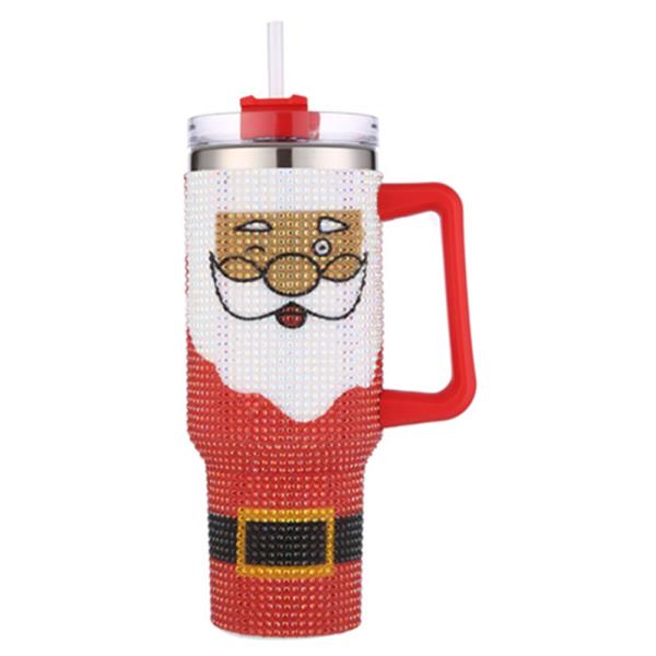 CHRISTMAS SANTA  HANDLE TUMBLER CUP WITH STRAW