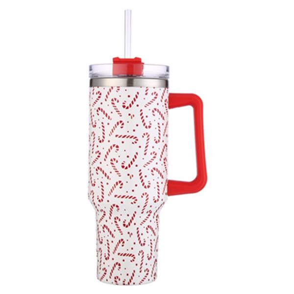 CHRISTMAS CANDY CANE HANDLE TUMBLER CUP WITH STRAW