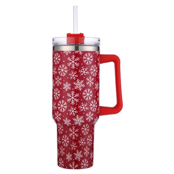 SNOWFLAKE  HANDLE TUMBLER CUP WITH STRAW