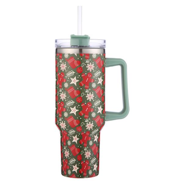 CHRISTMAS THEAM HANDLE TUMBLER CUP WITH STRAW
