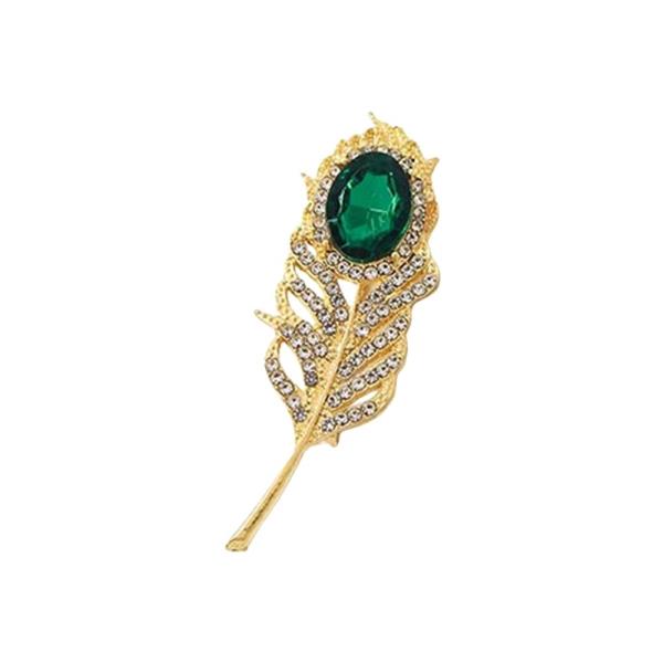 RHINESTONE AND GLASS LEAF SHAPE BROOCH