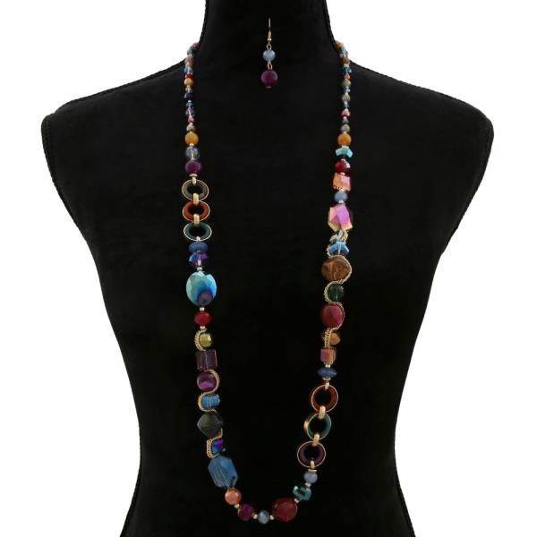 COLORFUL MIXED BEAD LONG NECKLACE