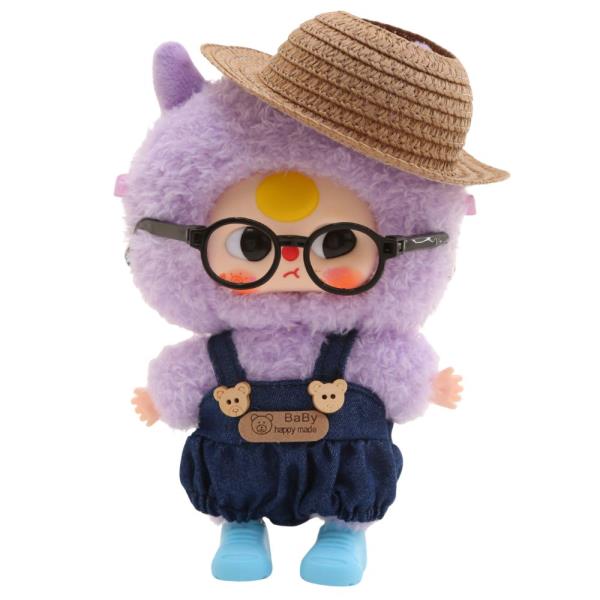 MINI DOLL DENIM SUN HAT GLASSES OVERALLS SHOES OUTFIT SET