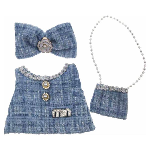 MINI DOLL DENIM RIBBON PIN DRESS CROSSBODY BAG OUTFIT SET