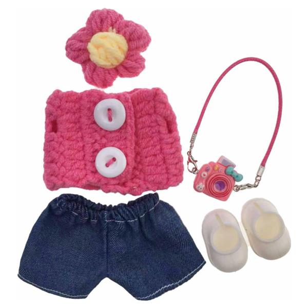 MINI DOLL FLOWER PIN PINK TOP DENIM CAMERA BAG SHOES OUTFIT SET