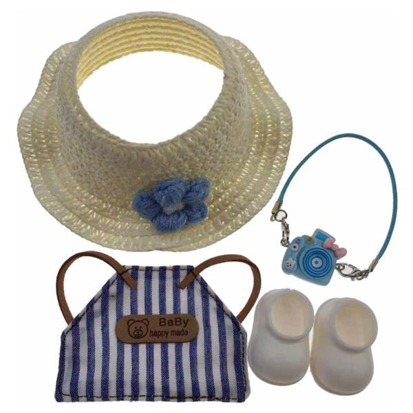 MINI DOLL SUN HAT APRON CAMERA BAG SHOES OUTFIT SET