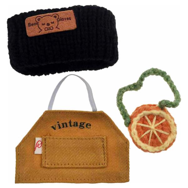 MINI DOLL APRON ORANGE BAG BEANIES OUTFIT SET