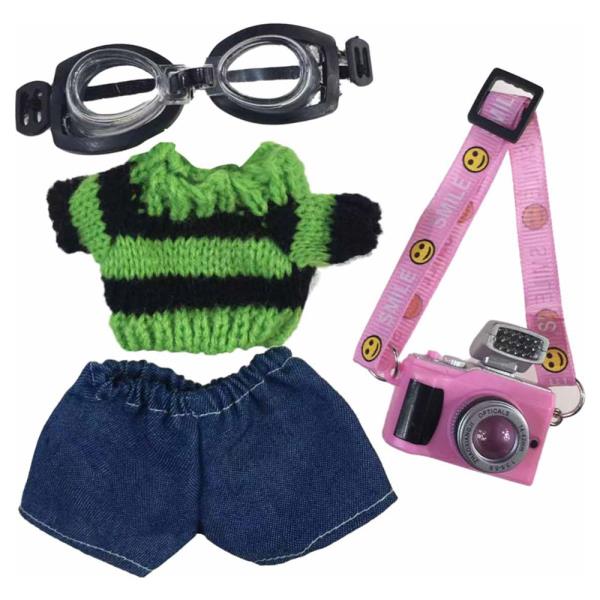 MINI DOLL GOGGLE STRIPE KNIT SWEATER CAMERA BAG OUTFIT SET