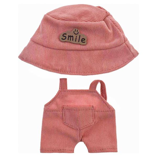 MINI DOLL CORDUROY OVERALLS OUTFIT SET W/ SMILE HAT