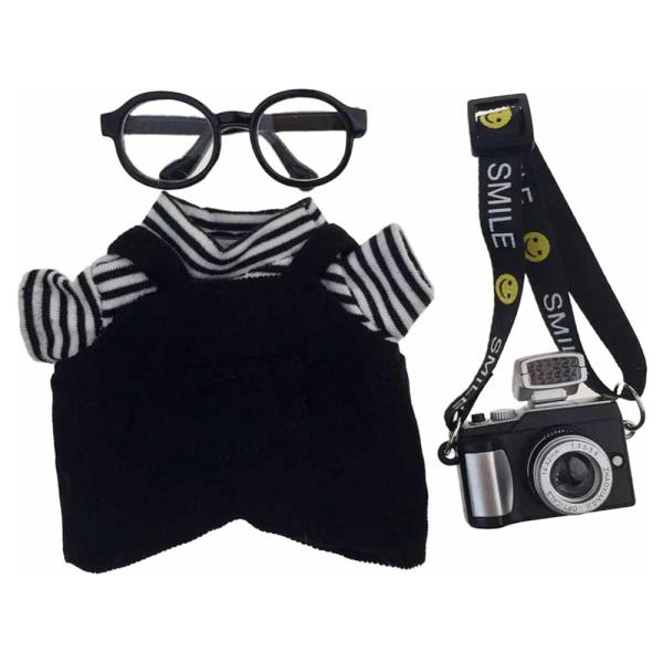 MINI DOLL GLASSES OVARALLS CAMERA BAG OUTFIT SET