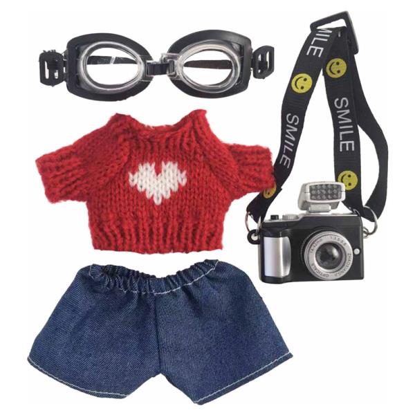 MINI DOLL GOGGLE HEART KNIT SWEATER CAMERA BAG OUTFIT SET