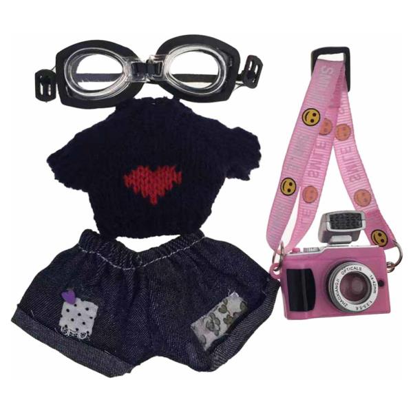 MINI DOLL GOGGLE HEART KNIT SWEATER CAMERA BAG OUTFIT SET