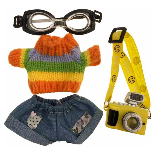 MINI DOLL GOGGLE RAINBOW KNIT SWEATER CAMERA BAG OUTFIT SET