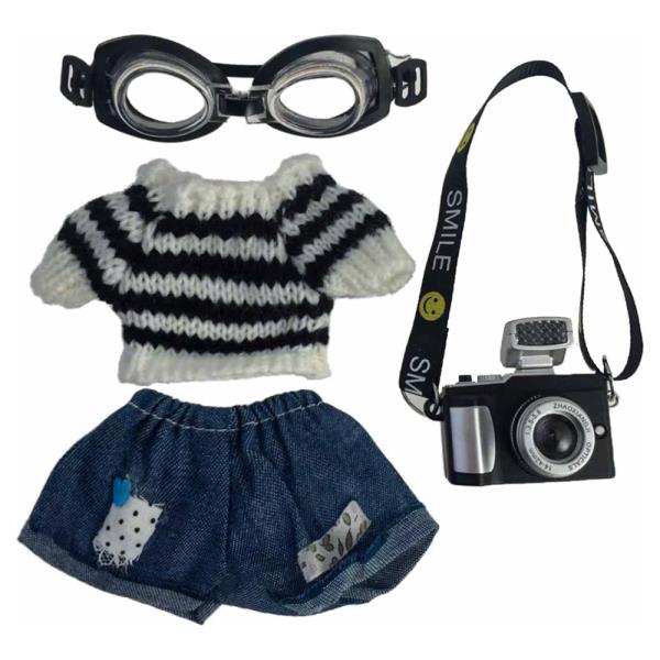 MINI DOLL GOGGLE KNIT STRIPE SWEATER CAMERA BAG OUTFIT SET