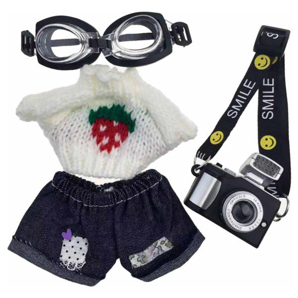 MINI DOLL GOGGLE KNIT STRAWBERRY SWEATER CAMERA BAG OUTFIT SET