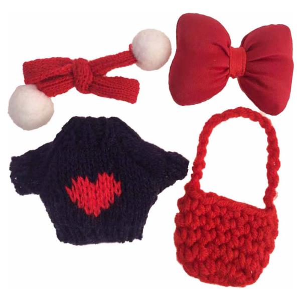 MINI DOLL RIBBON KNIT HEART SWEATER CROSSBODY BAG OUTFIT SET