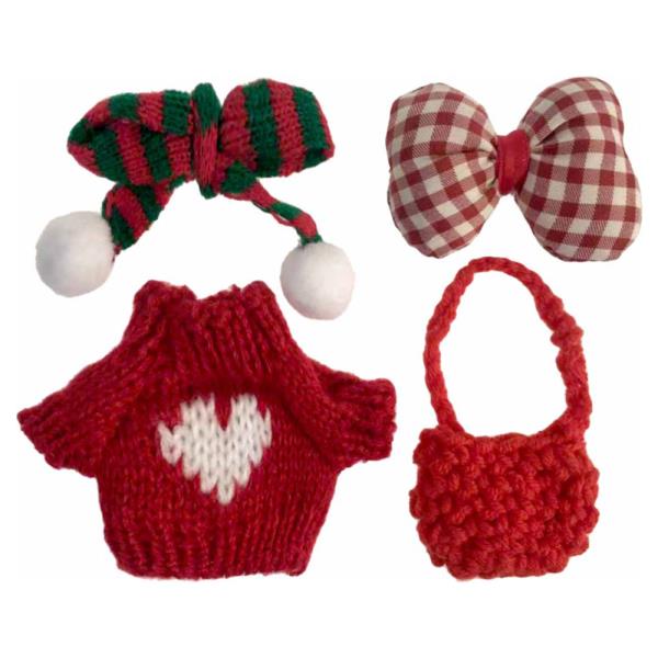 MINI DOLL BOW ACCENT HEART GRAPHIC KNIT TOP MATCHING HAIRBAND CROCHET BAG OUTFIT SET