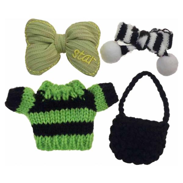 MINI DOLL BOW ACCENT STRIPED KNIT TOP MATCHING HAIRBAND CROCHET BAG OUTFIT SET