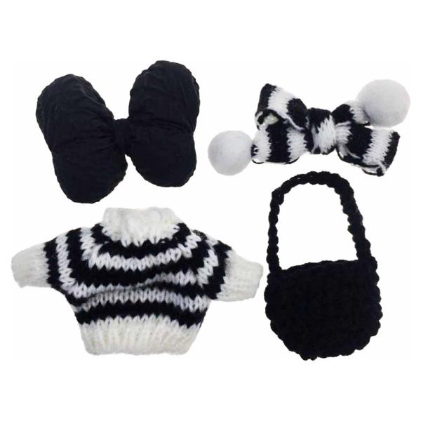 MINI DOLL BOW ACCENT STRIPED KNIT TOP MATCHING HAIRBAND CROCHET BAG OUTFIT SET