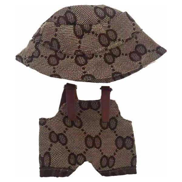 MINI DOLL MONOGRAM PRINT OVERALLS BUCKET HAT OUTFIT SET