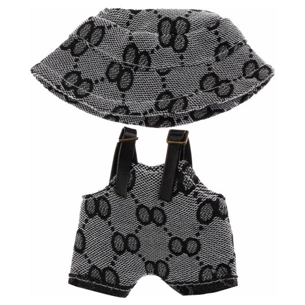 MINI DOLL MONOGRAM PRINT OVERALLS BUCKET HAT OUTFIT SET